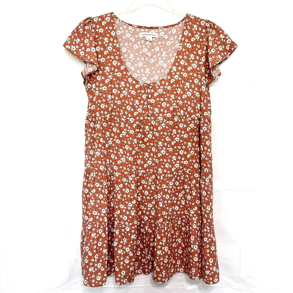 Aeropostale Floral Tiered Babydoll Dress Womens Size M Boho Cottagecore Milkmaid